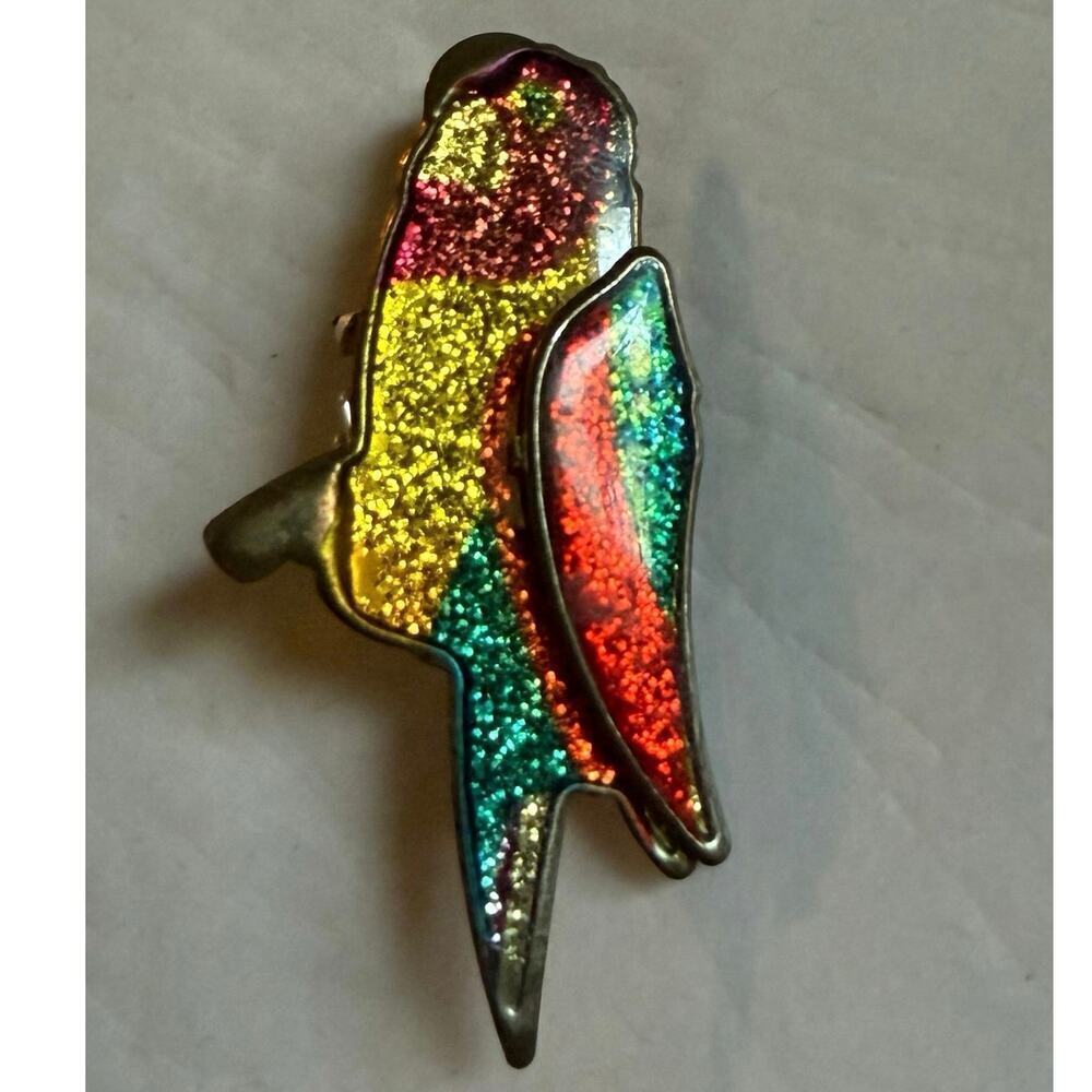 Vintage Parrot Bird Enamel Brooch Pin Goldtone 1980s